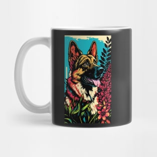 German Shepherd Dog Vibrant Tropical Flower Tall Retro Vintage Digital Pop Art Portrait Mug